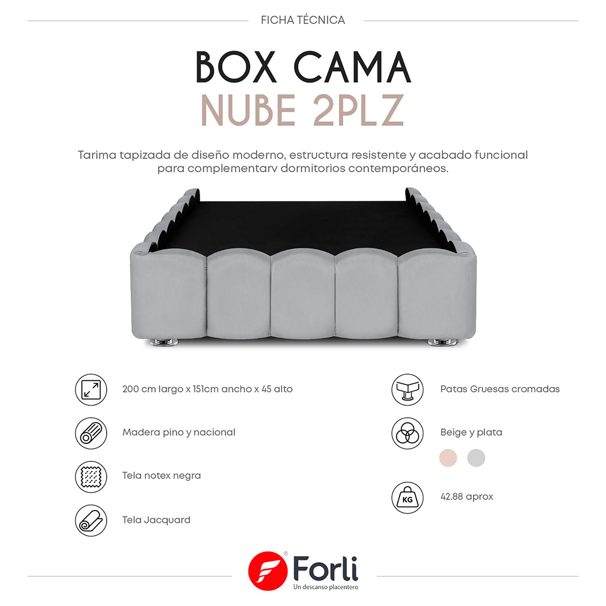 JUEGO DE DORMITORIO AMERICANO FORLI NUBE PLATINIUM 2 PLAZAS - 7