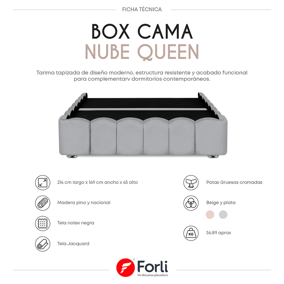 JUEGO DE DORMITORIO AMERICANO FORLI NUBE PLATINIUM QUEEN - 7