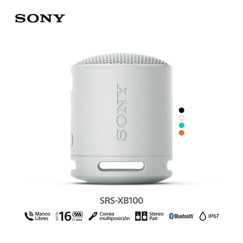 PARLANTE SONY PORTÁTIL SRS-XB100 BLUETOOTH WATERPROOF GRIS - 1