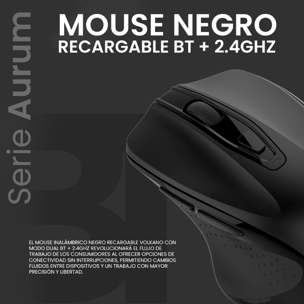 MOUSE VOLKANO AURUM SERIES RECARGABLE BLUETOOTH+2.4GHZ - 2