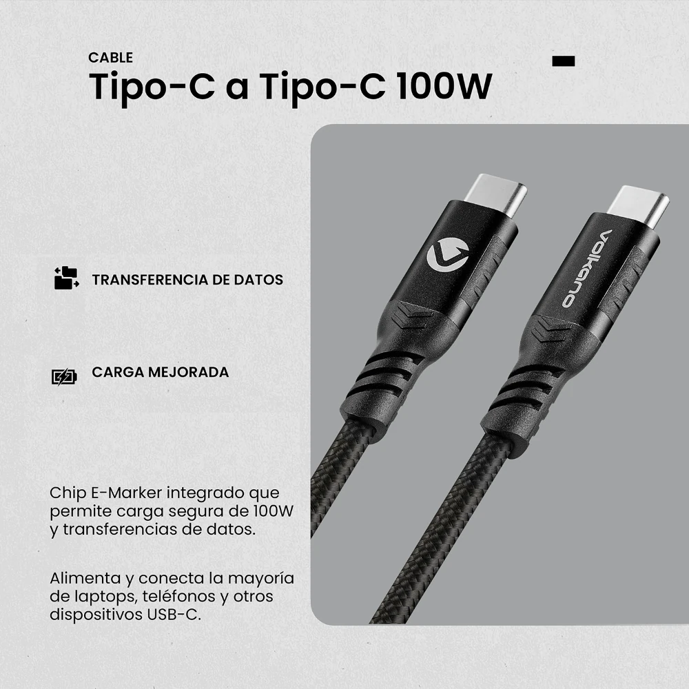 CABLE TIPO C A TIPO C VOLKANO WEAVE SERIES 100W 1.2M - 3