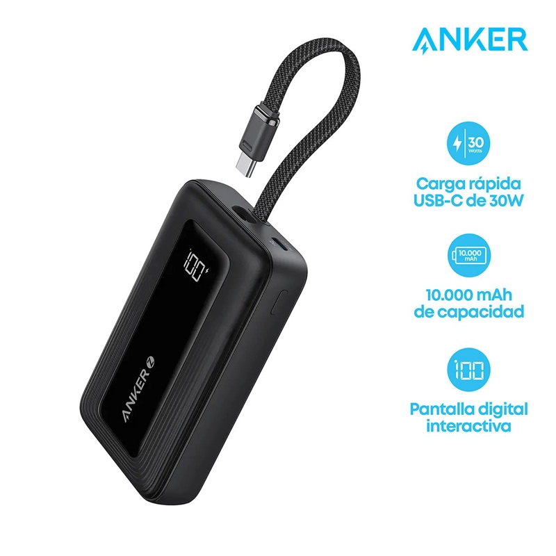 ANKER BATERÍA EXTERNA ANKER 30WATTS 10.000 MAH CON CABLE C - 1