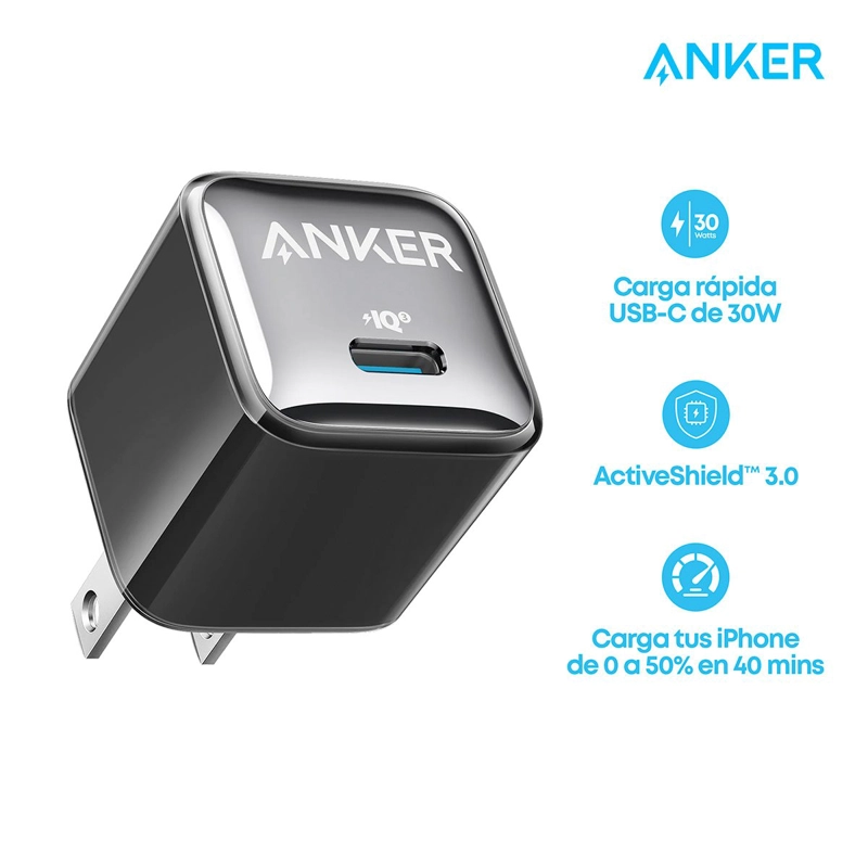 CARGADOR ANKER NANO PRO 20 WATTS NEGRO - 1