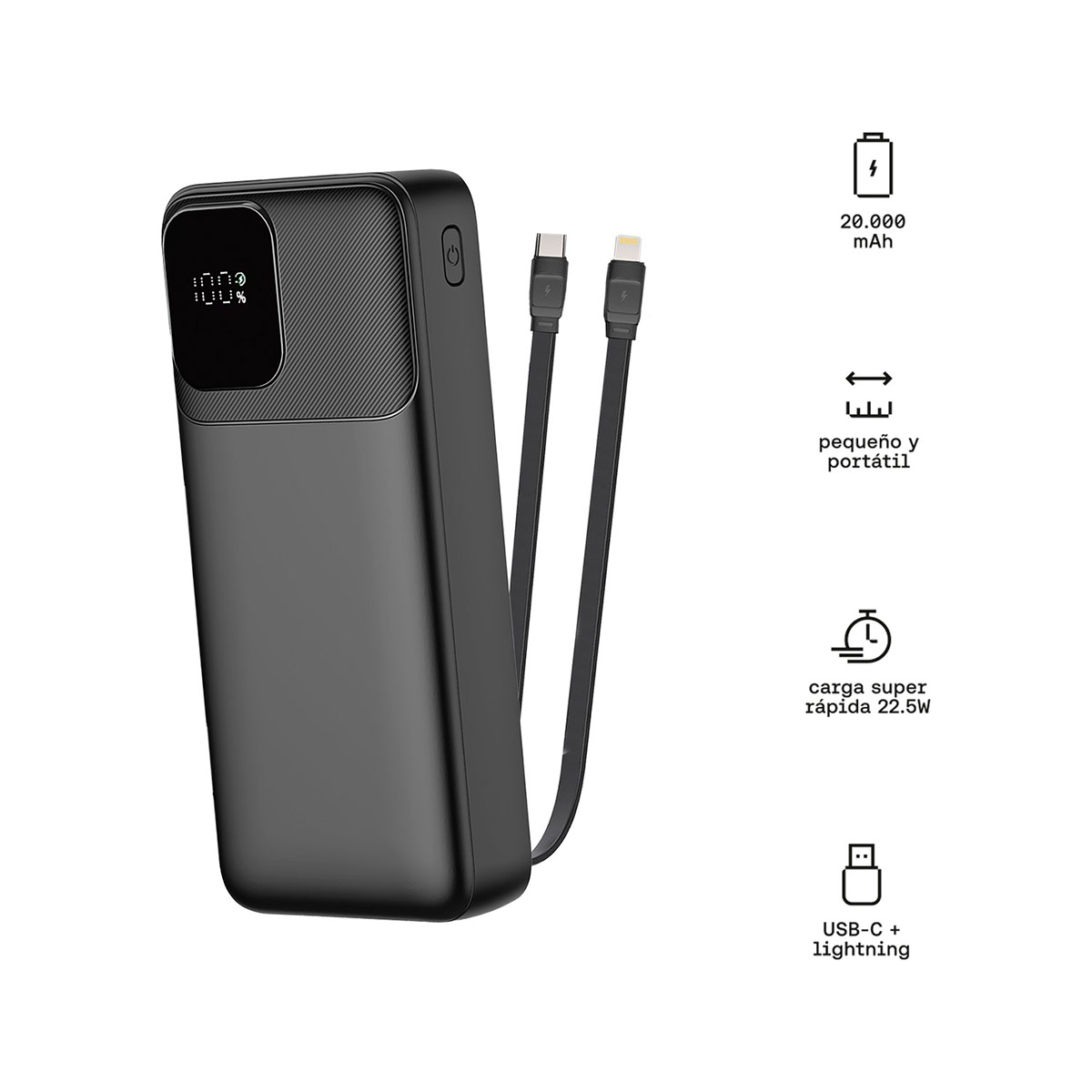 CARGADOR PORTÁTIL KUZLER ANKE-107N 20KMAH 2 CABLES - 3