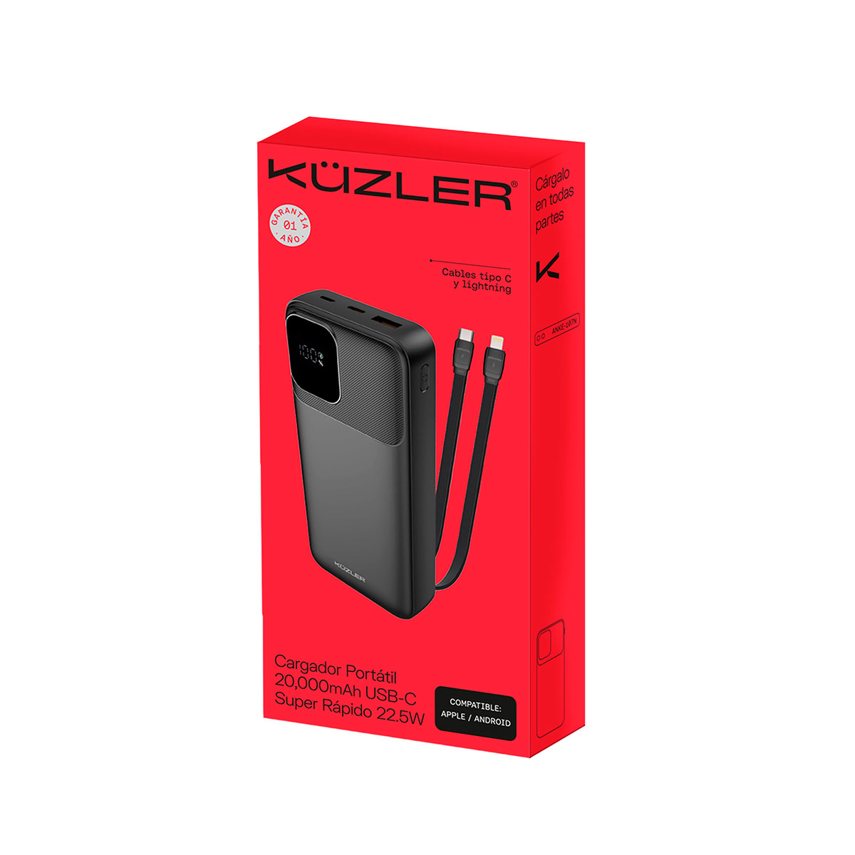 CARGADOR PORTÁTIL KUZLER ANKE-107N 20KMAH 2 CABLES - 6