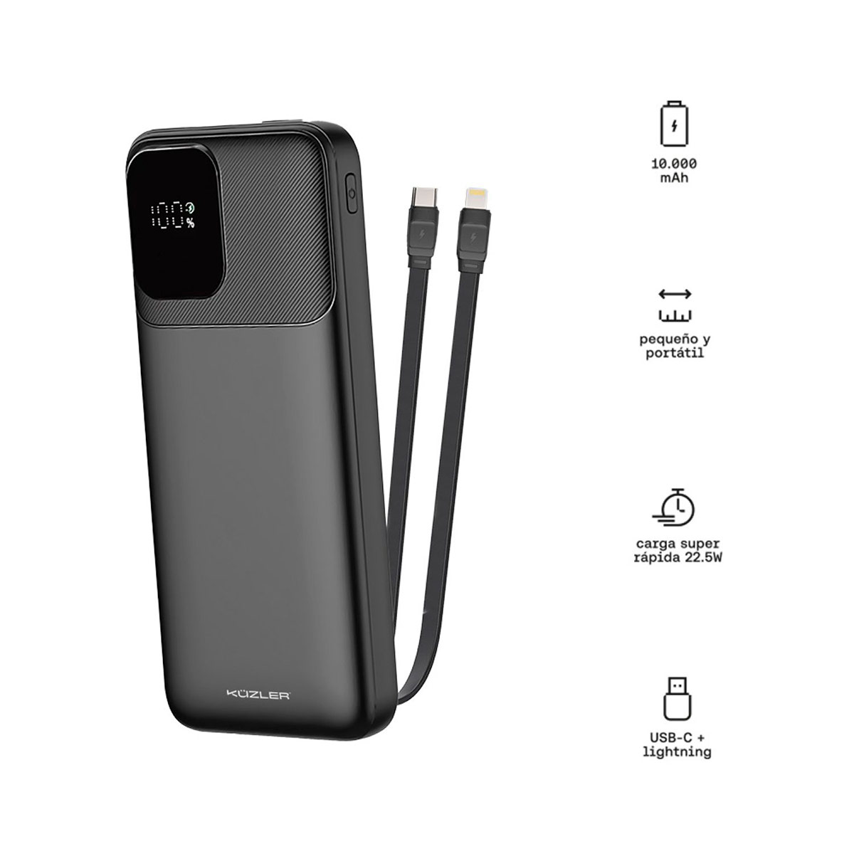 CARGADOR PORTÁTIL KUZLER ANKE-106N 20KMAH 2 CABLES - 3