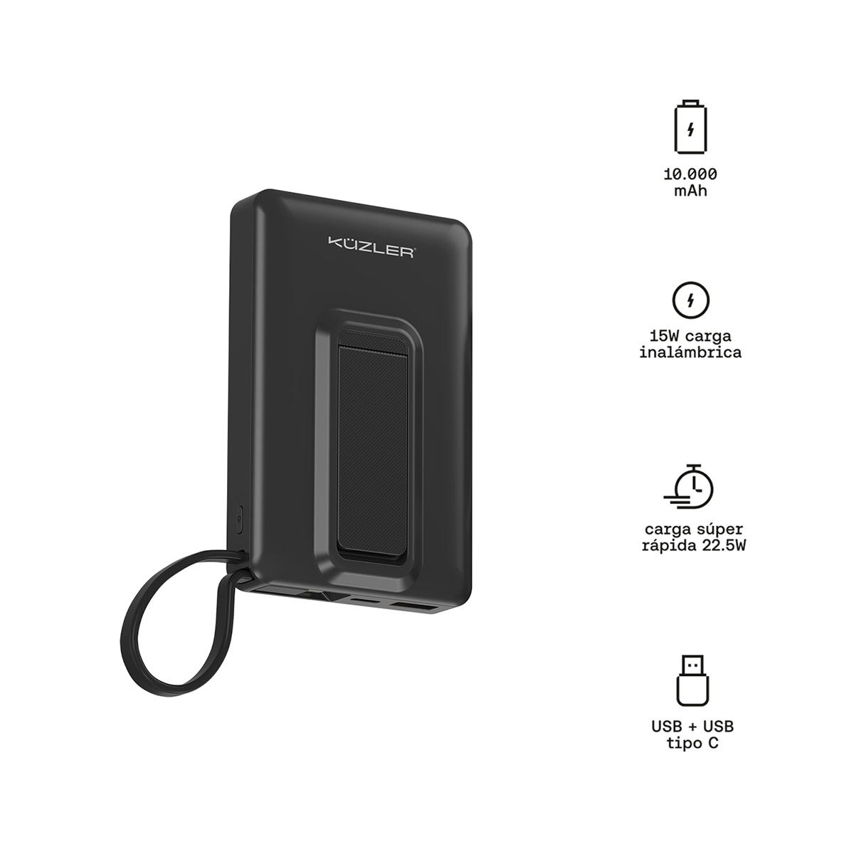 CARGADOR PORTÁTIL KUZLER VOLTX-101 INALÁMBRICO 10KMAH - 3