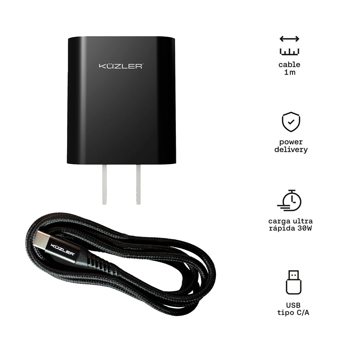 CARGADOR KUZLER NOVABLAST-30 30W + CABLE NYLON 3A - 3