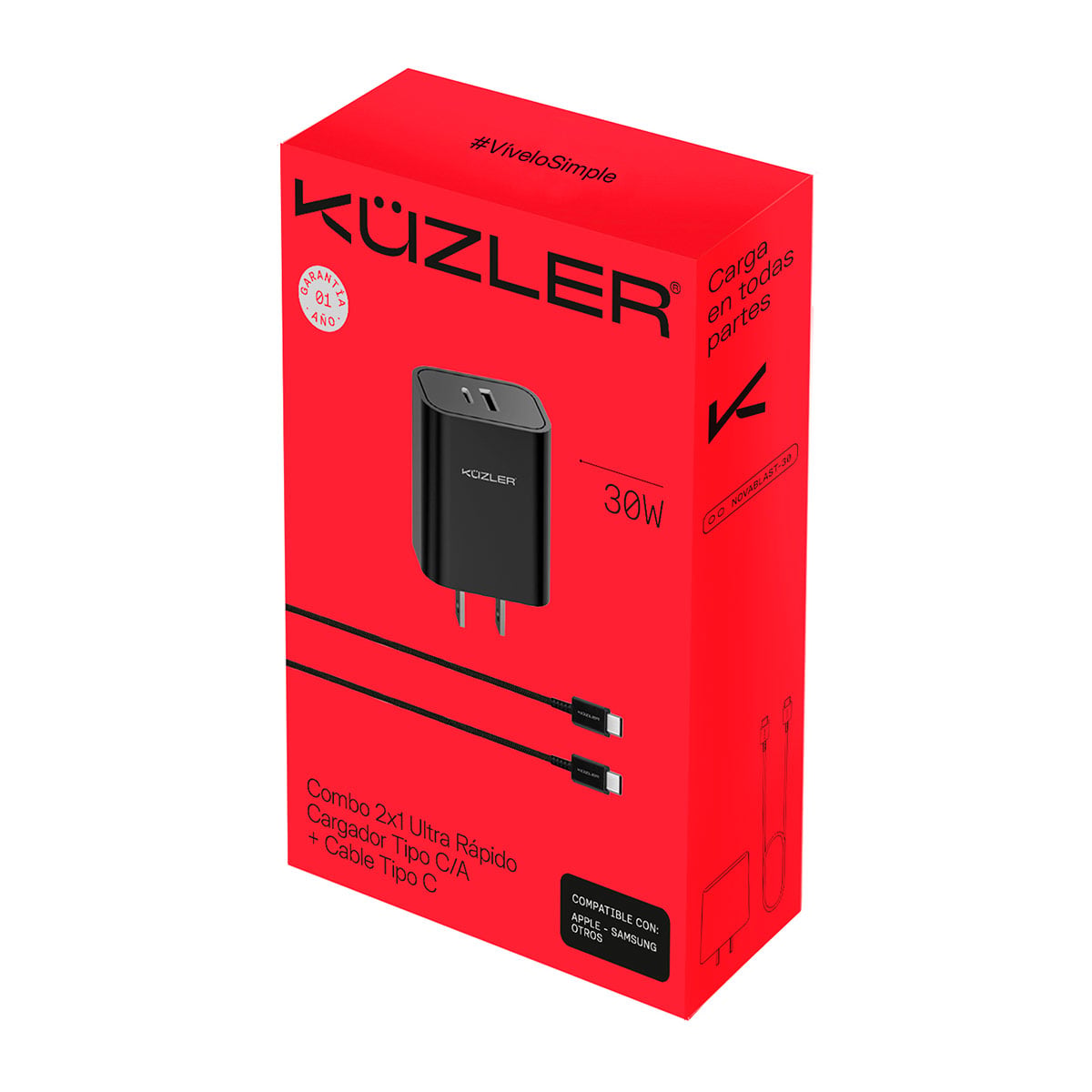CARGADOR KUZLER NOVABLAST-30 30W + CABLE NYLON 3A - 5