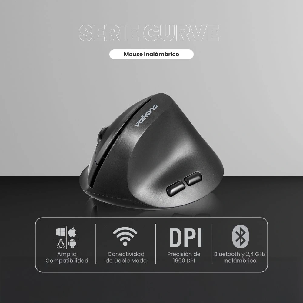 MOUSE INALÁMBRICO VOLKANO CURVE SERIES ERGONOMIC - 1