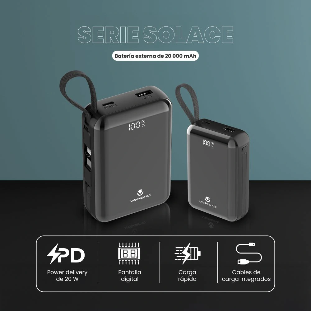 POWER BANK VOLKANO SOLACE 20000 MAH CON CABLES - 3