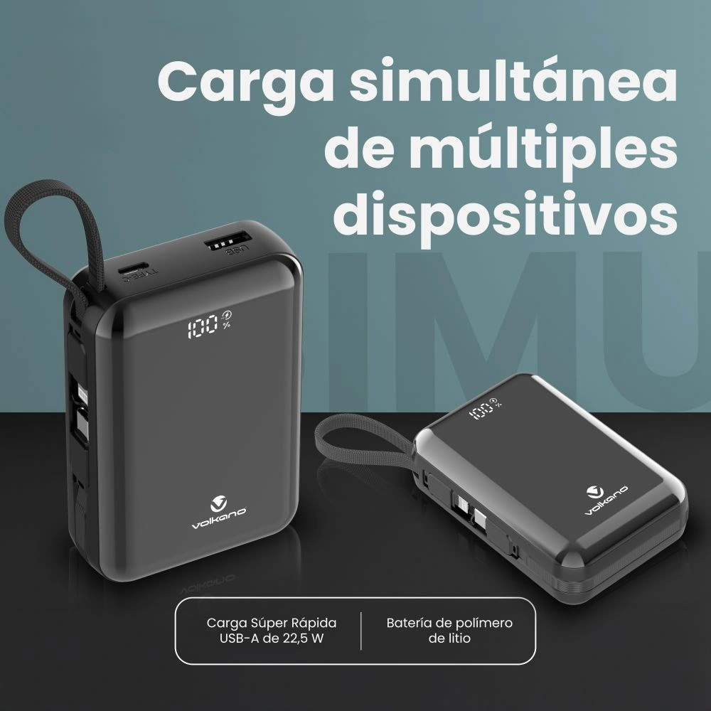 POWER BANK VOLKANO SOLACE 20000 MAH CON CABLES - 4