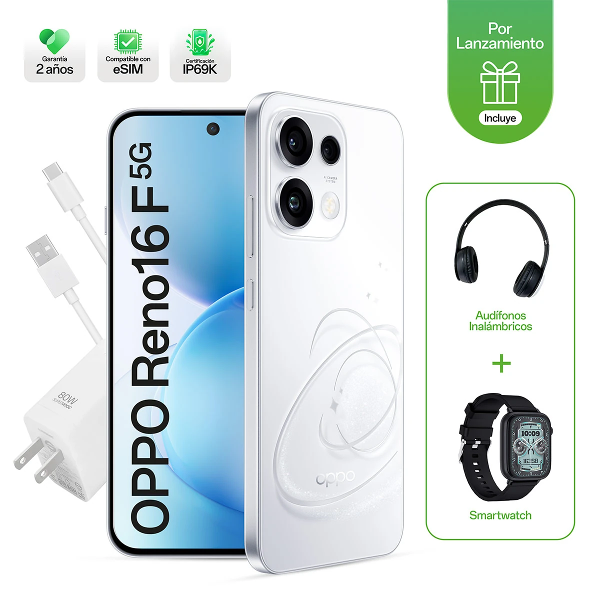 SMARTPHONE OPPO RENO16F 256GB + SMARTWATCH + AUDÍFONOS - 1