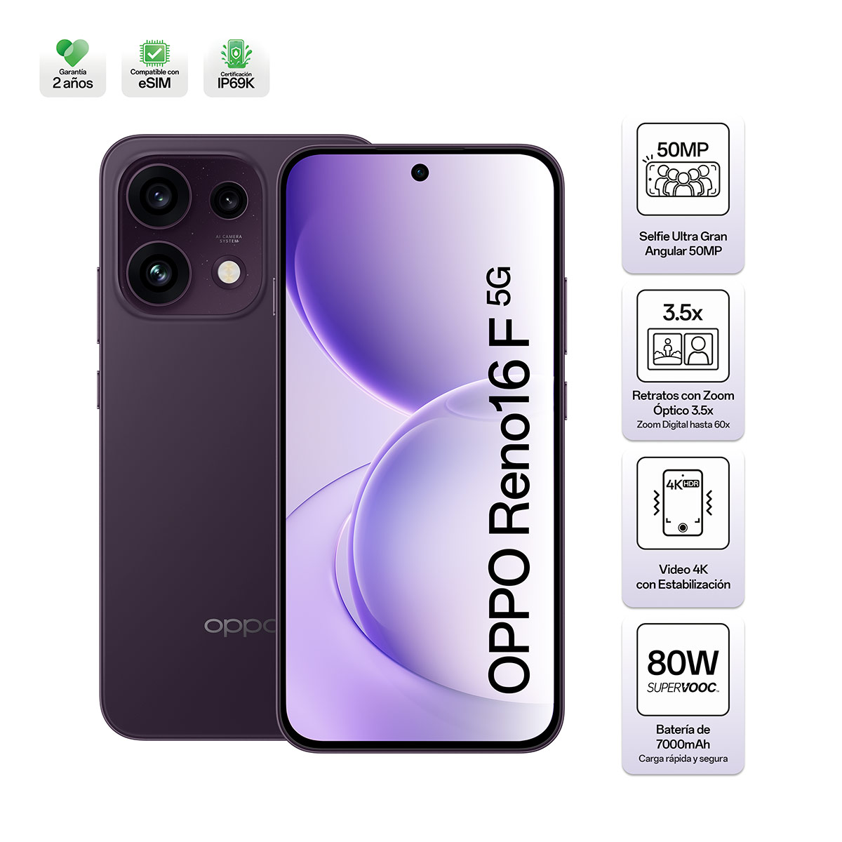 SMARTPHONE OPPO RENO16F 256GB + SMARTWATCH + AUDÍFONOS - 2