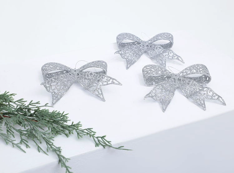 SETX3 LAZOS NAVIDEÑOS RIPLEY HOME PLATEADO 12CM - 1