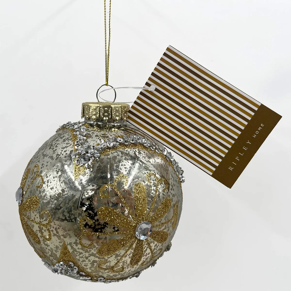 ADORNO NAVIDEÑO PARA ÁRBOL RIPLEY HOME ESFERA FLORES GOLD 10 CM - 1