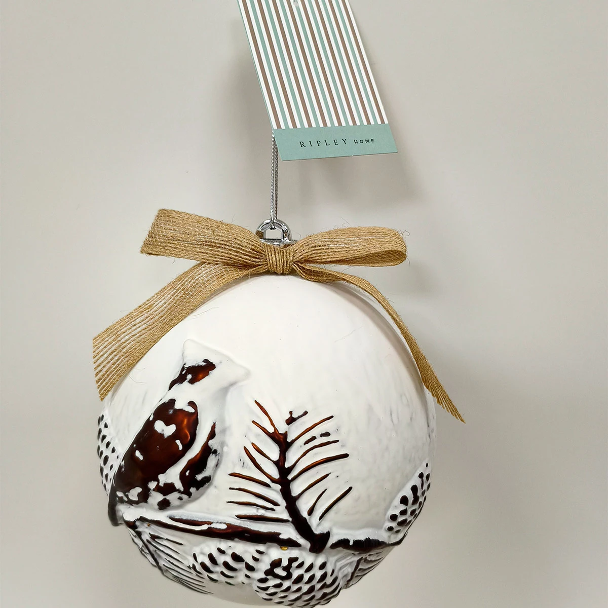 ADORNO NAVIDEÑO RIPLEY HOME NORDIC XMAS ESFERA VINTAGE PÁJARO BLANCO - 1