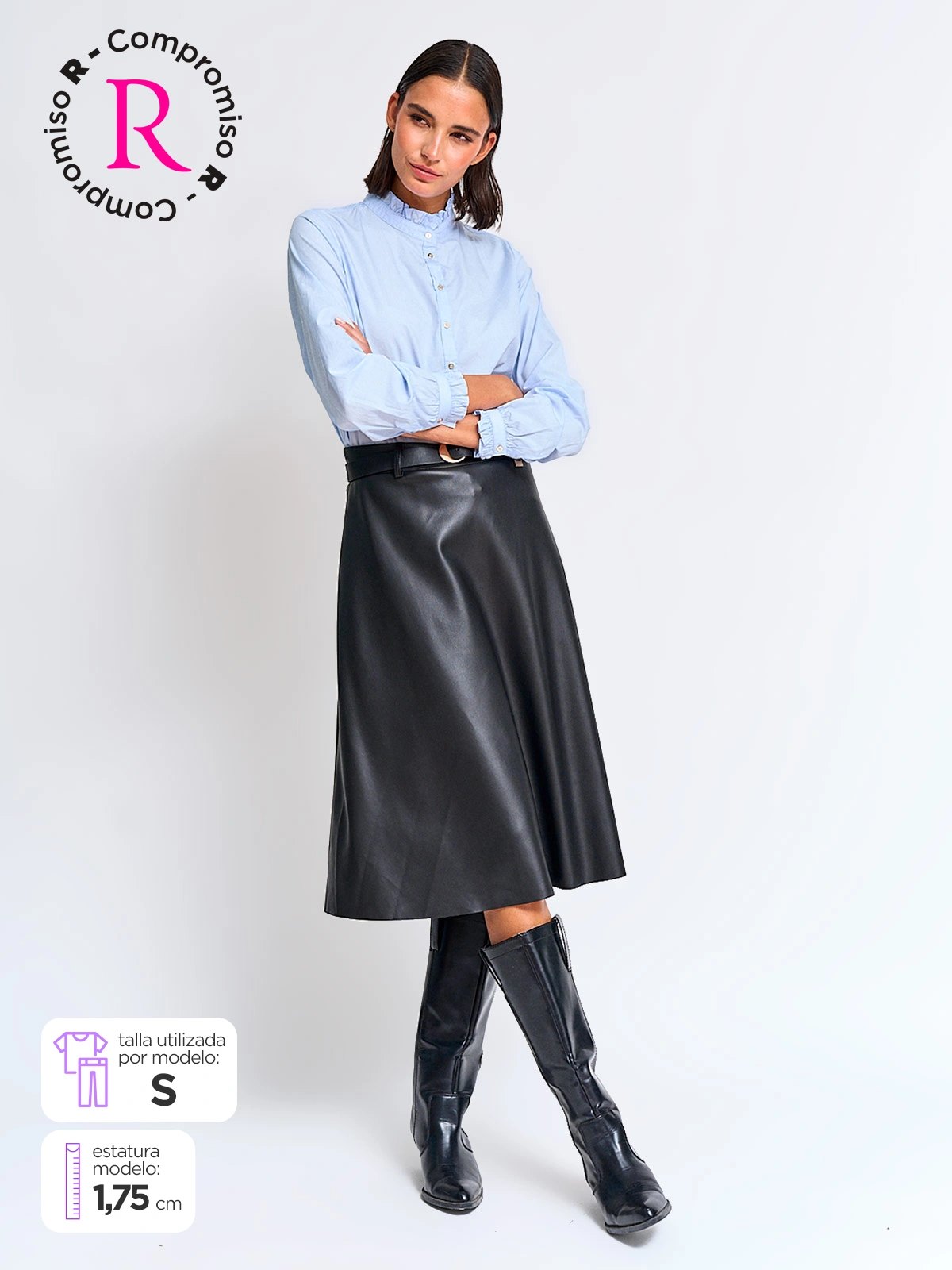 FALDA LARGA MUJER CACHAREL CUERO - 1