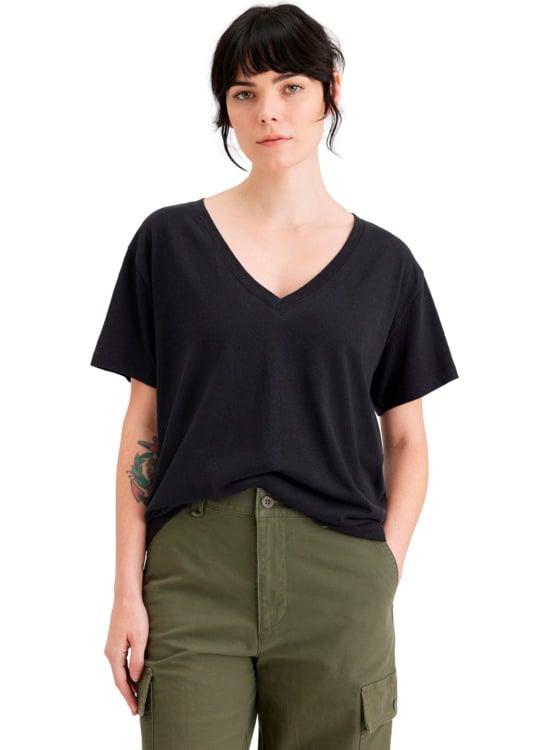 POLO MANGA CORTA ALGODÓN MUJER DOCKERS NEGRO ORIGINAL DEEP V - 1