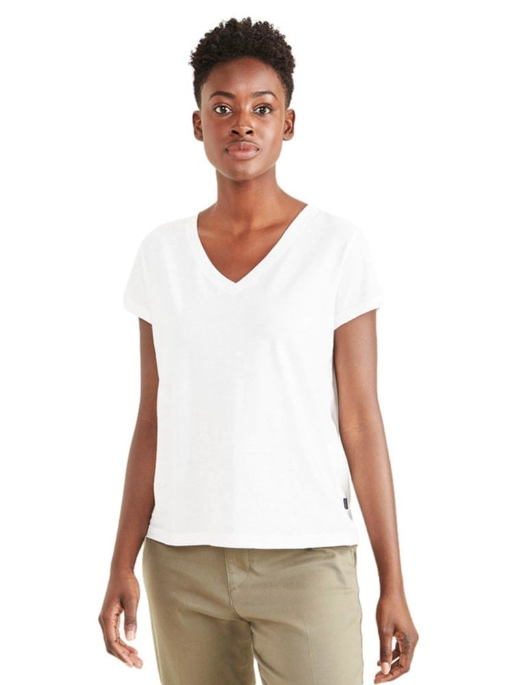 POLO MANGA CORTA ALGODÓN MUJER DOCKERS BLANCO FAVORITE V-NECK - 1