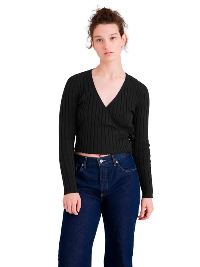 CHOMPA MANGA LARGA ALGODÓN MUJER DOCKERS NEGRO SWEATER WRAP - 1