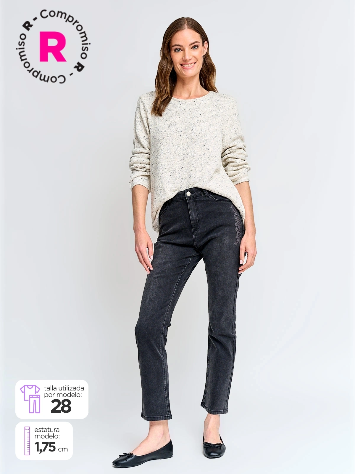 JEANS REGULAR MUJER AZIZ BORDADO - 1