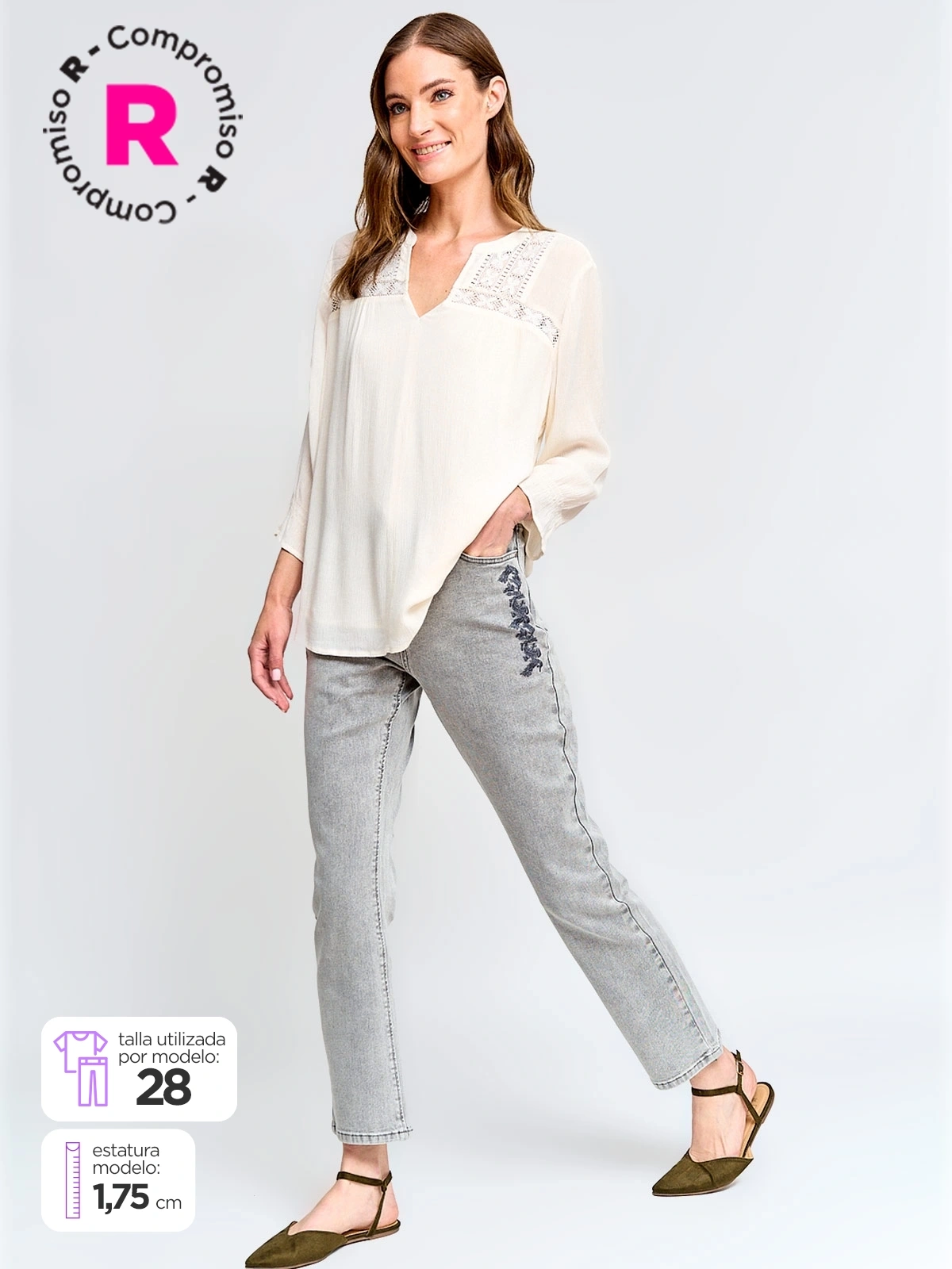 JEANS REGULAR MUJER AZIZ BORDADO - 1
