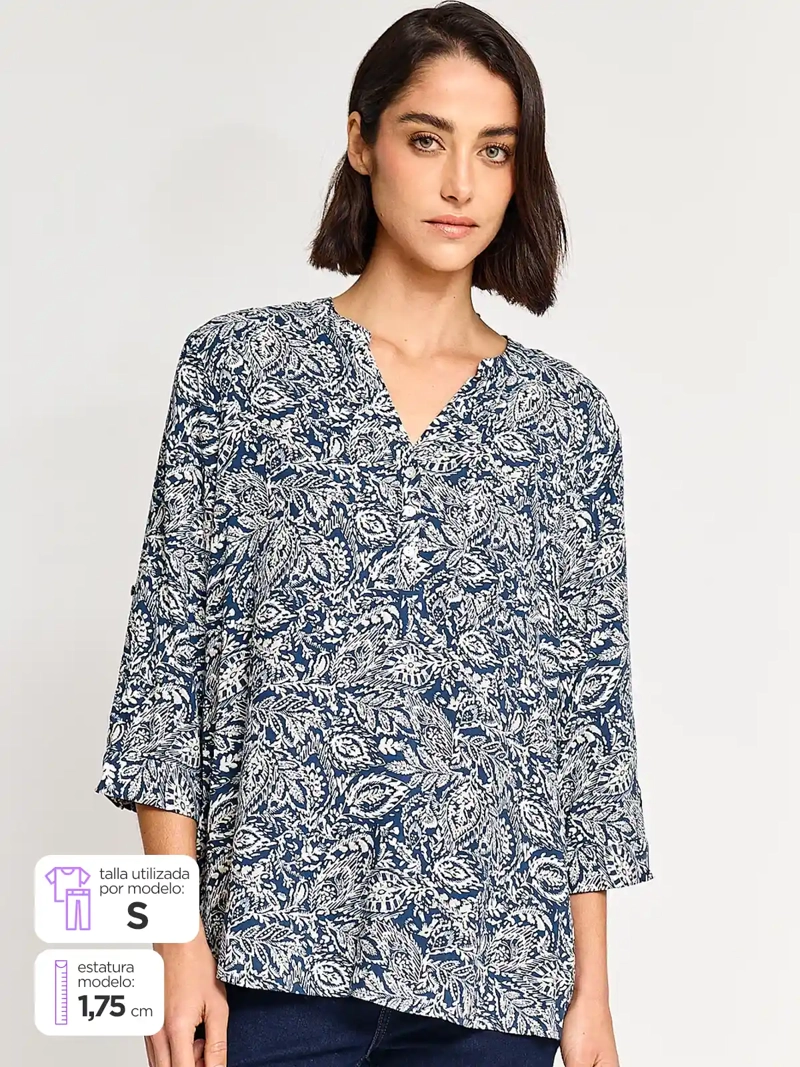 BLUSA MANGA 3/4 MUJER AZIZ CUELLO MAO PRINT - 1