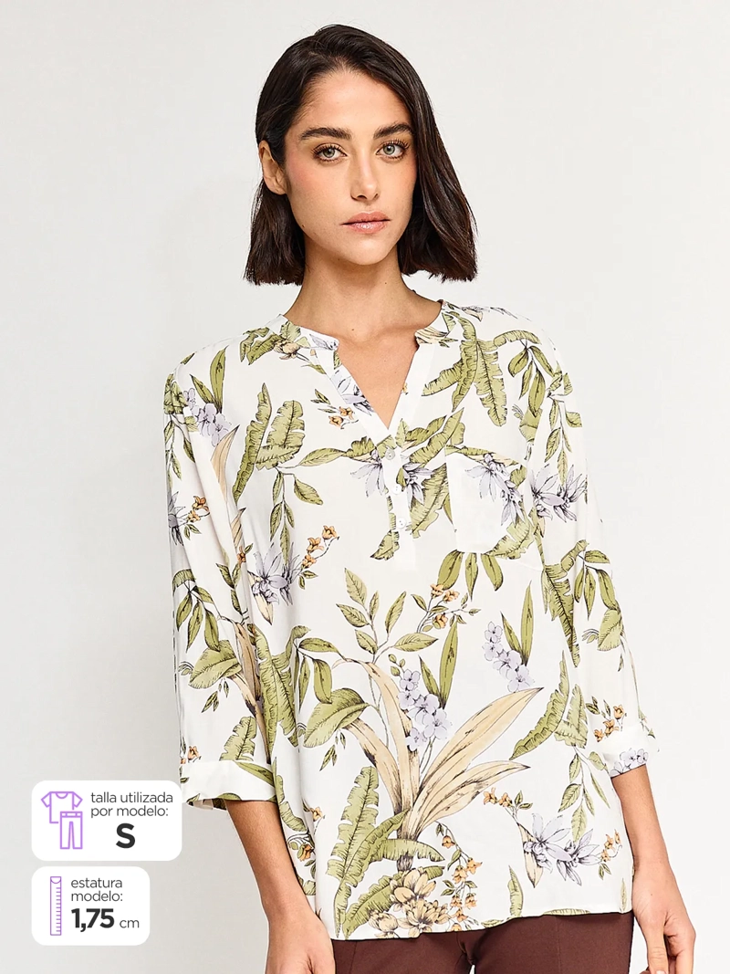BLUSA MANGA 3/4 MUJER AZIZ CUELLO MAO PRINT - 1