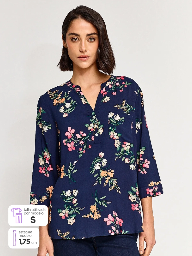 BLUSA MANGA 3/4 MUJER AZIZ CUELLO MAO PRINT - 1