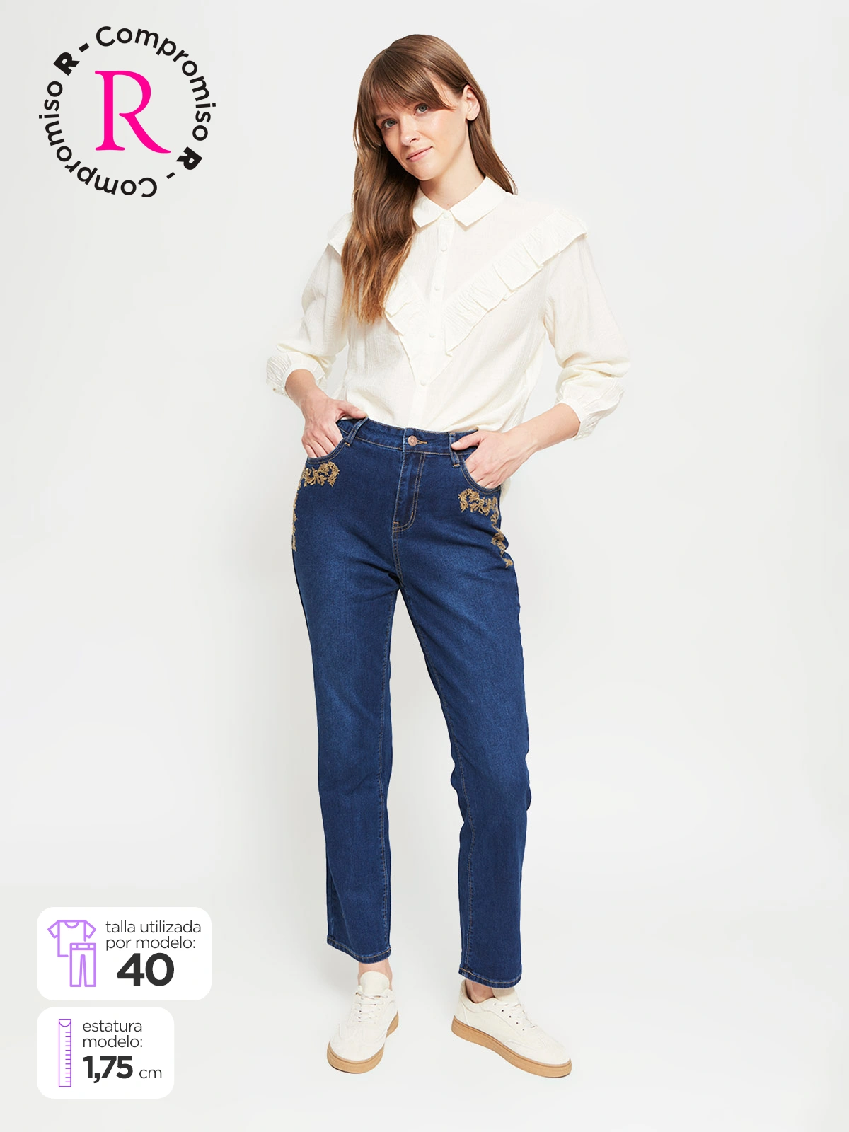 JEANS REGULAR MUJER AZIZ BORDADO - 1