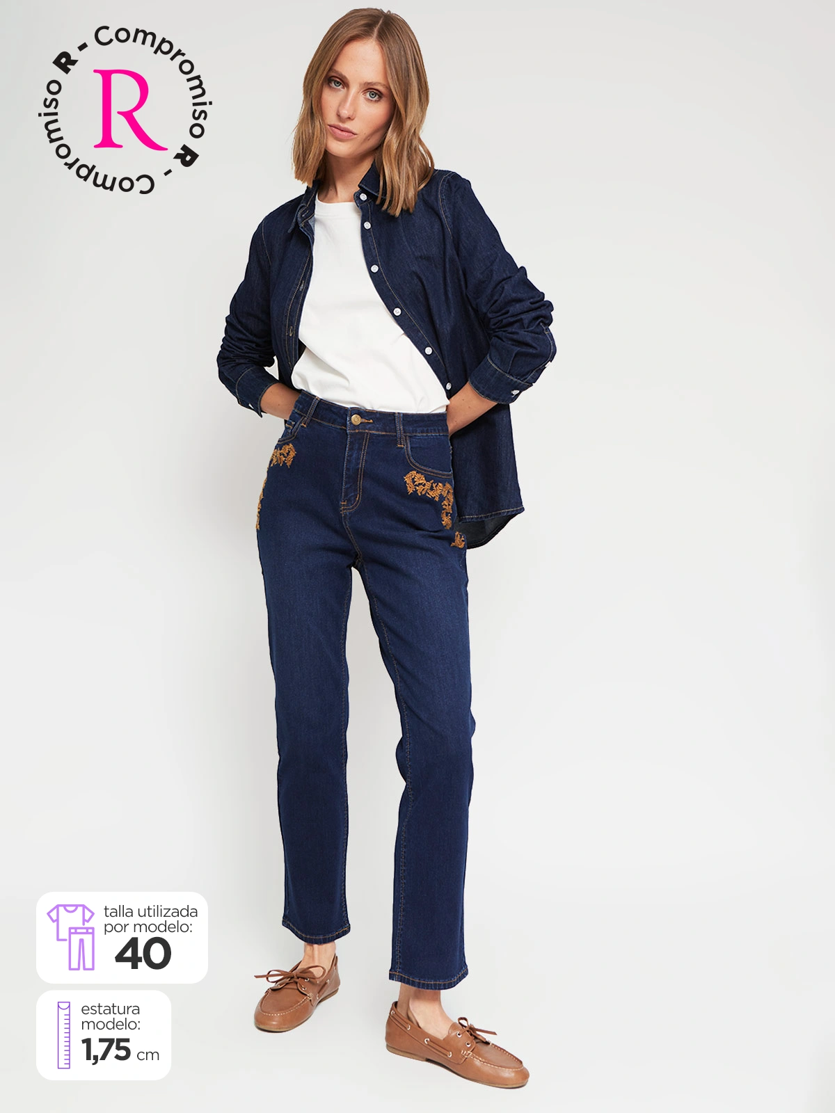 JEANS REGULAR MUJER AZIZ BORDADO - 1