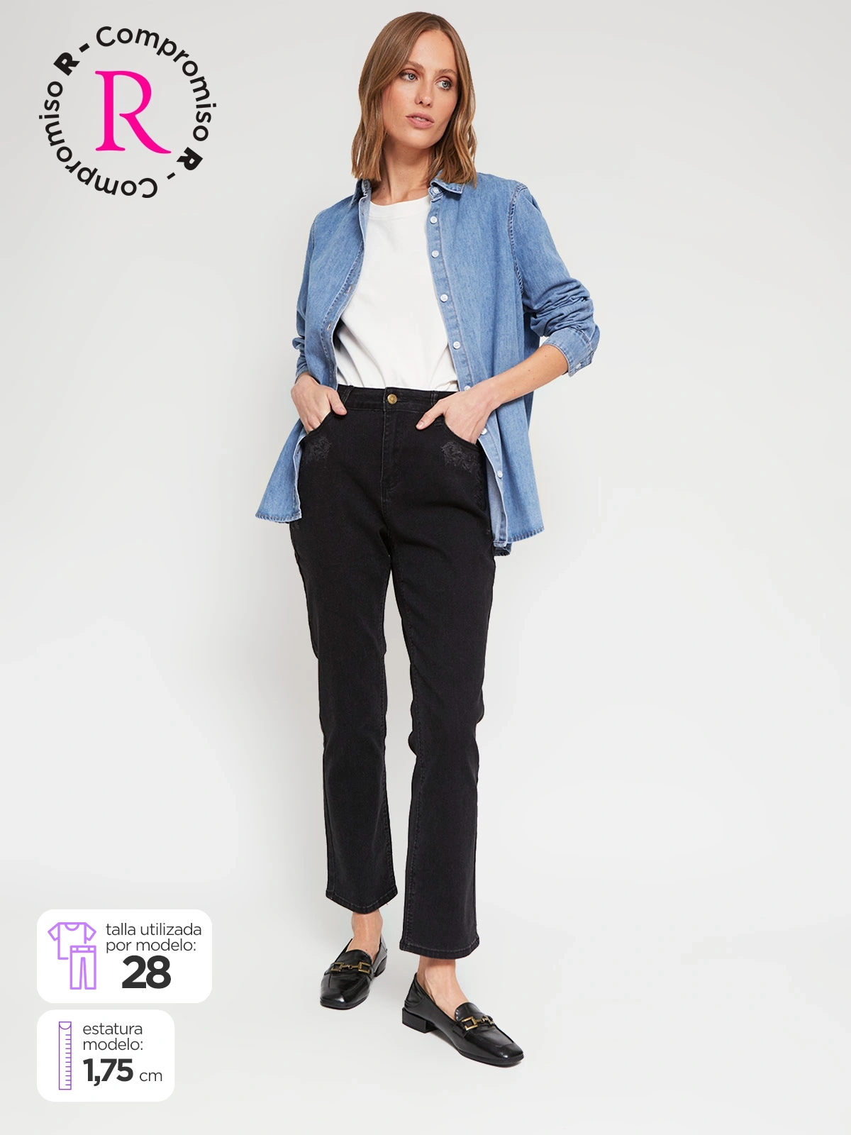 JEANS REGULAR MUJER AZIZ BORDADO - 1