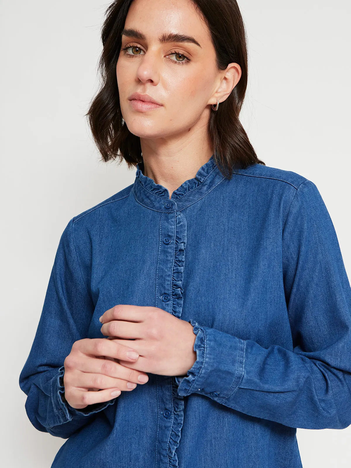 BLUSA MANGA LARGA ALGODÓN MUJER AZIZ RUFFLE - 4