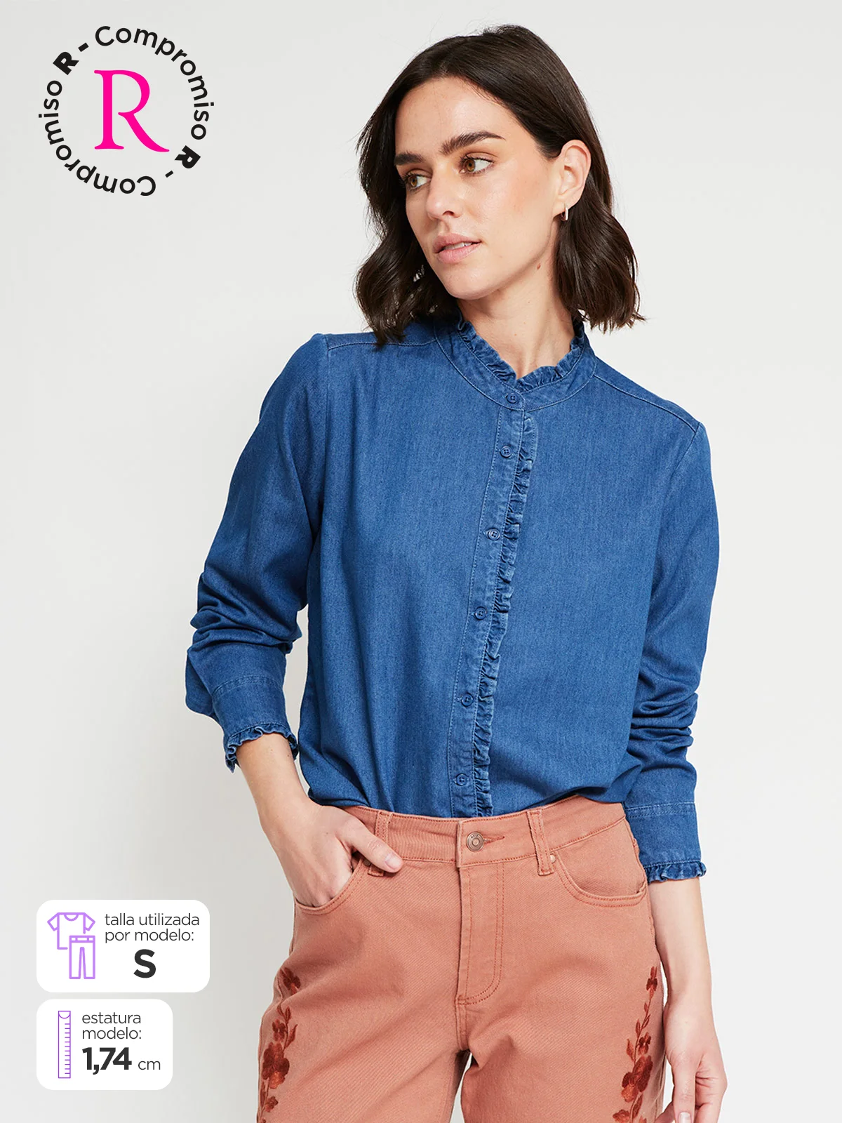 BLUSA MANGA LARGA ALGODÓN MUJER AZIZ RUFFLE - 1