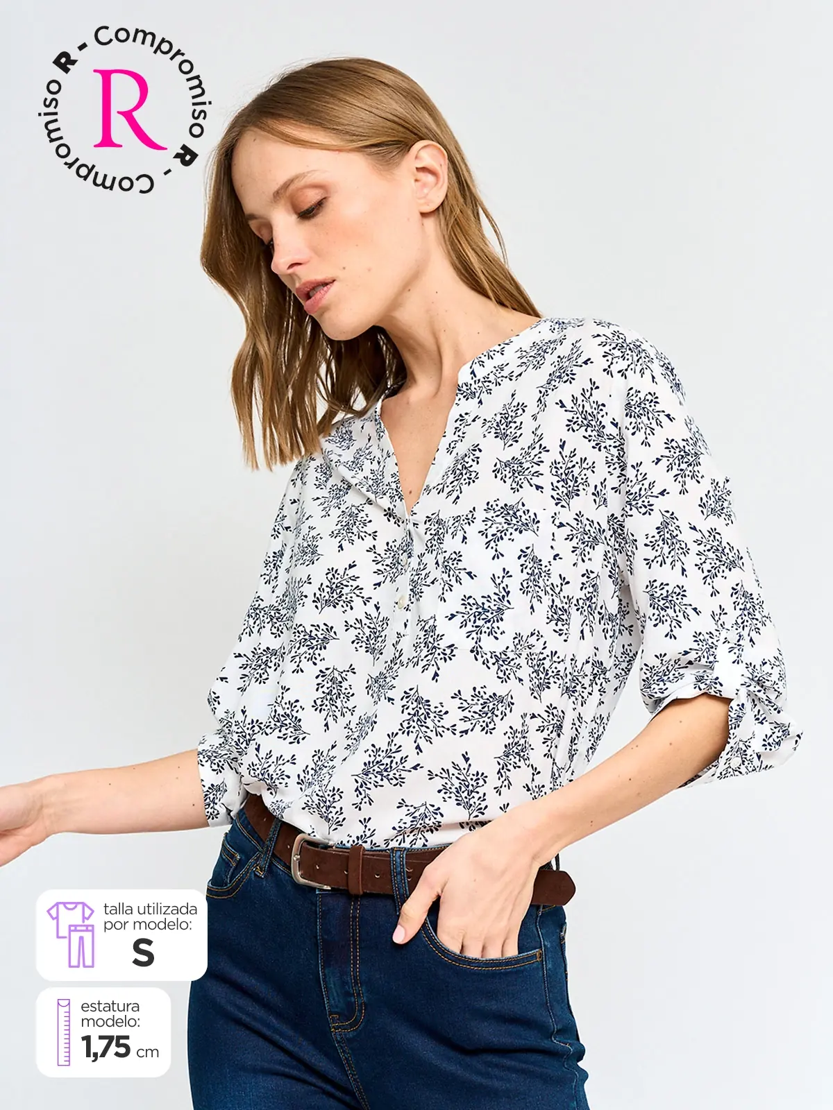 BLUSA MANGA 3/4 MUJER AZIZ CUELLO MAO - 1