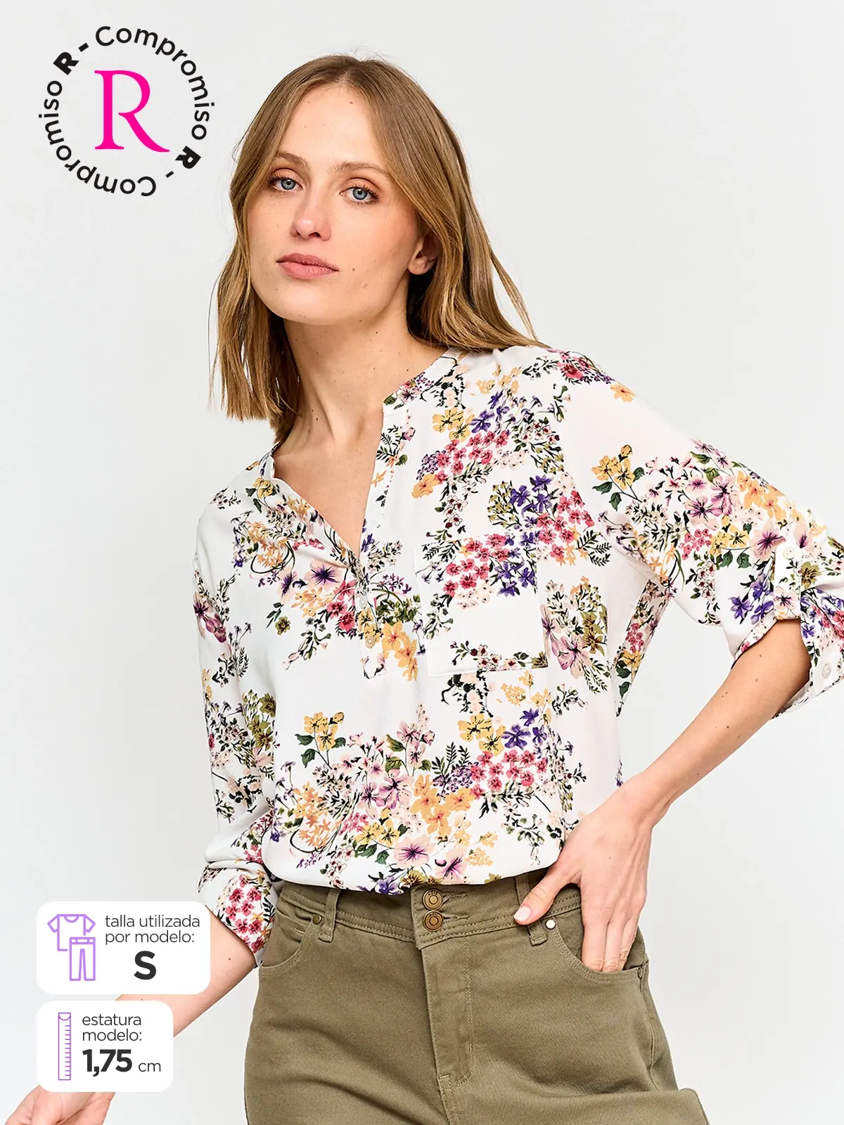 BLUSA MANGA 3/4 MUJER AZIZ CUELLO MAO - 1