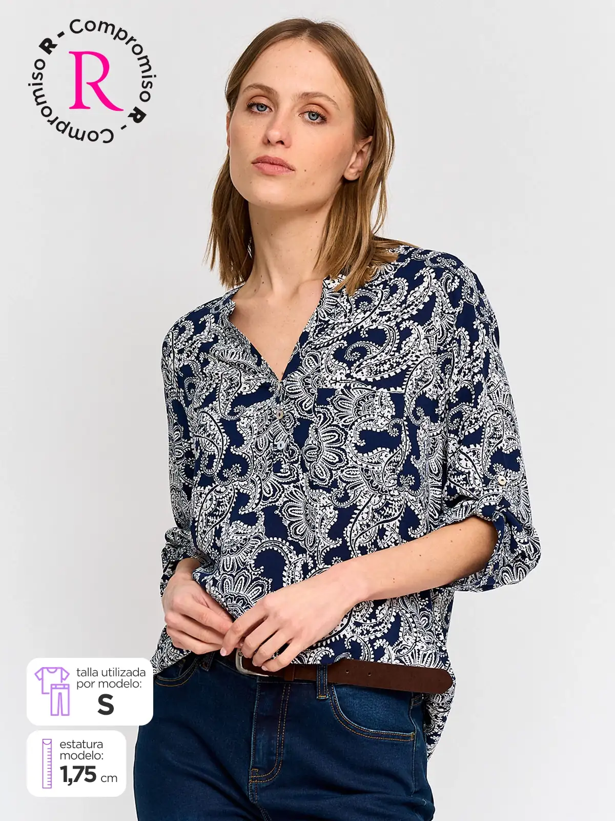 BLUSA MANGA 3/4 MUJER AZIZ CUELLO MAO - 1