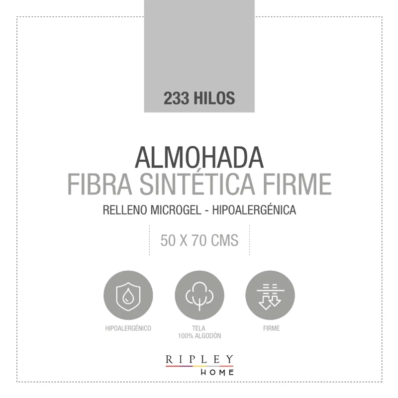 ALMOHADA RIPLEY HOME HIPOALERGÉNICA MICROGEL FIRME 50X70 CM - 3