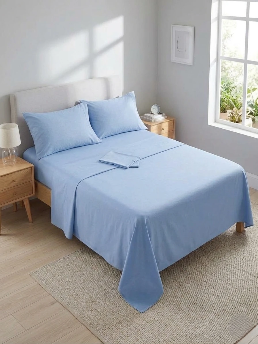 SET SÁBANAS QUEEN 100%ALGODÓN 144H LISA AZUL - 1