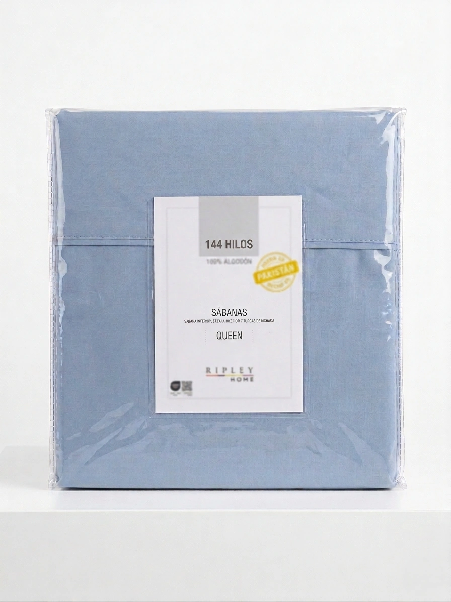 SET SÁBANAS QUEEN 100%ALGODÓN 144H LISA AZUL - 3