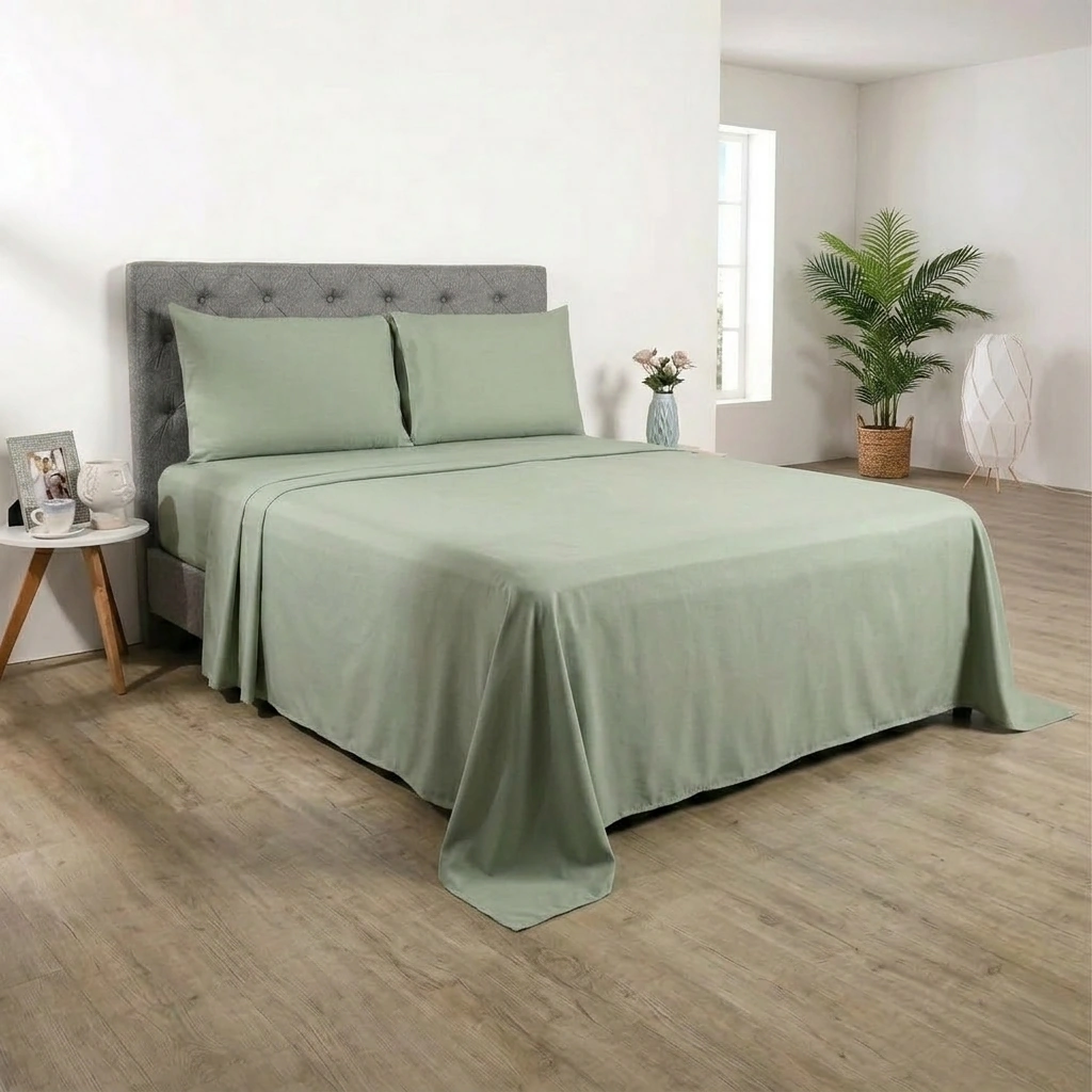 SET SÁBANAS KING 100%ALGODÓN 144H LISA VERDE - 1