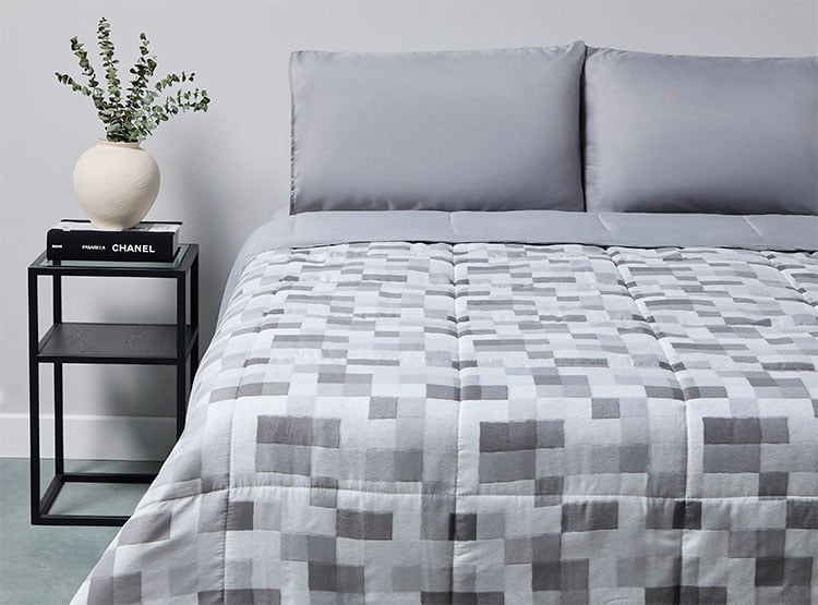 SET DE CAMA RIPLEY HOME CUADROS 2 PLAZAS MICROFIBRA GRIS ESTAMPADOS - 1
