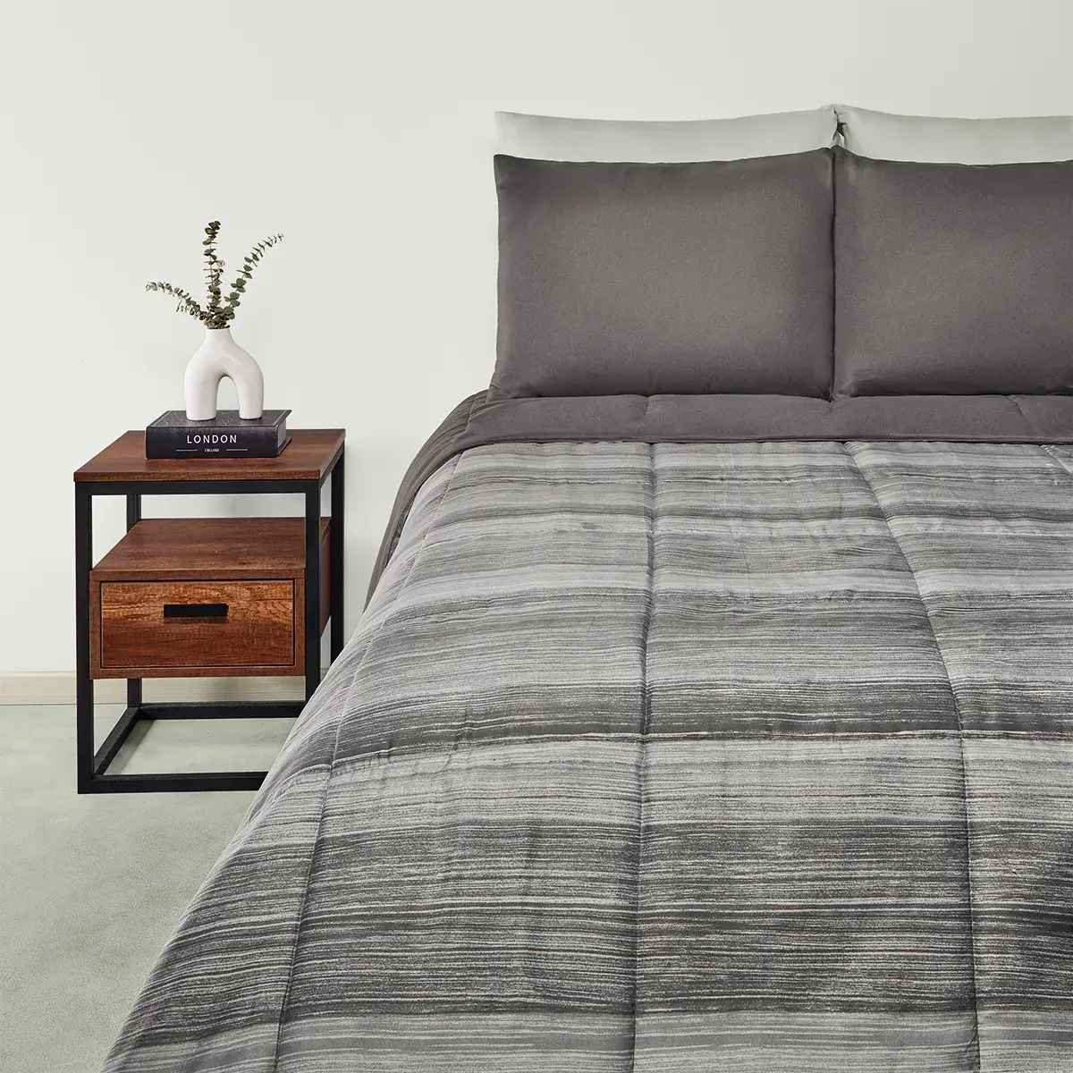 SET DE CAMA RIPLEY HOME MICROFIBRA QUEEN GRAFITO - 1
