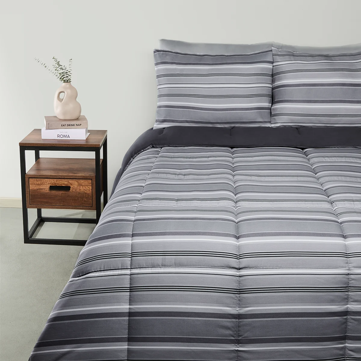 EDREDON RIPLEY HOME MICROFIBRA QUEEN GRIS/GRAFITO - 1