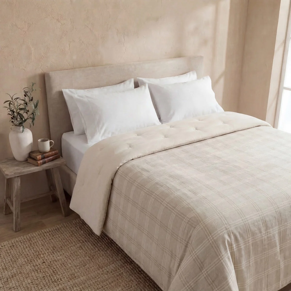 EDREDÓN MAISON LINETT QUEEN CUADROS BEIGE - 1