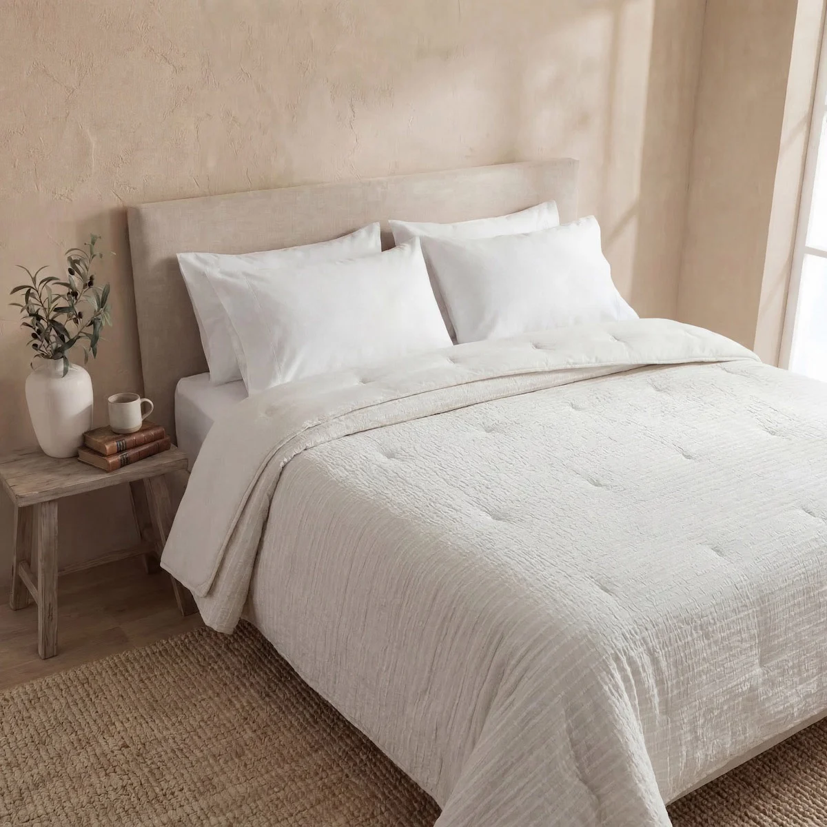 EDREDÓN MAISON LINETT QUEEN SEERSUCKER BEIGE - 1