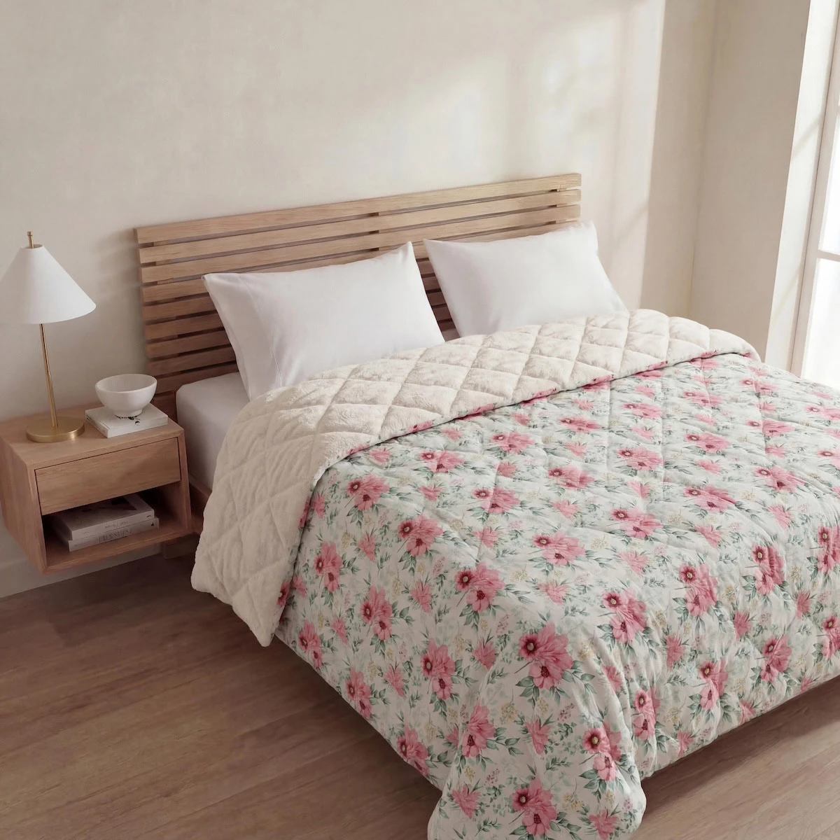 EDREDÓN RIPLEY HOME MICROFIBRA CON SHERPA 2PL FLORES ROSA - 1