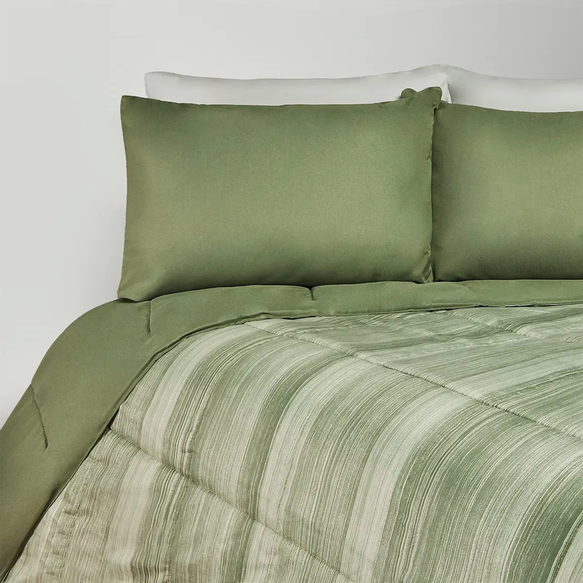 SET DE SÁBANAS + 2 FUNDAS ALMOHADAS + EDREDÓN 1.5 PLAZAS MICROFIBRA VERDE OI26 - 2