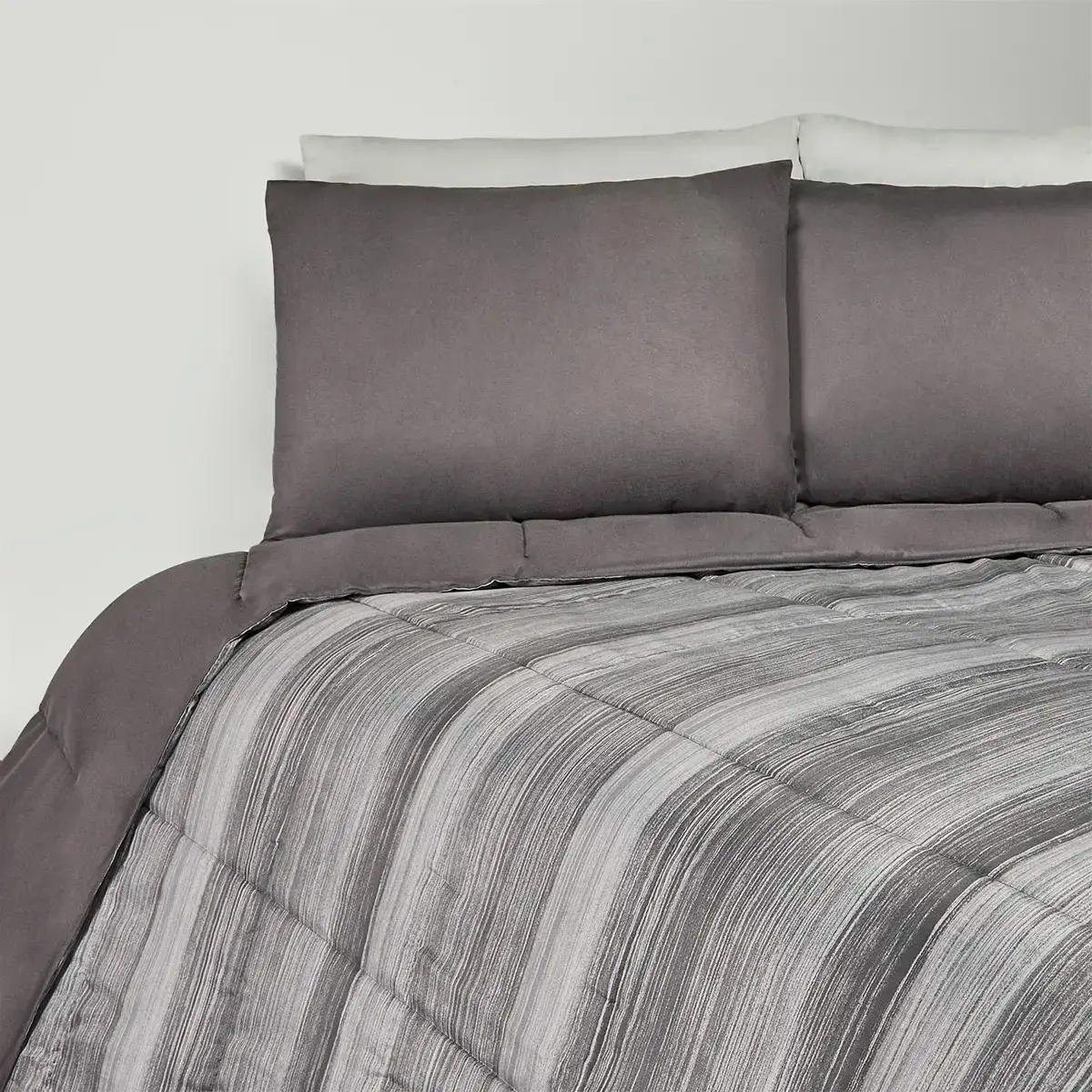 SET DE SÁBANAS + 1 FUNDA ALMOHADA + EDREDÓN  1.5 PLAZAS MICROFIBRA GRAFITO - 2